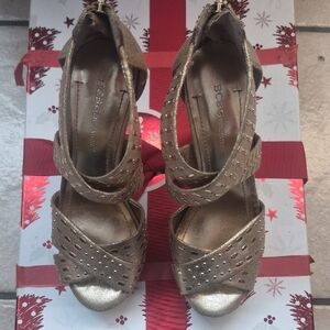 BCBGMaxAzria Gold Metallic Cutout Strappy Heels